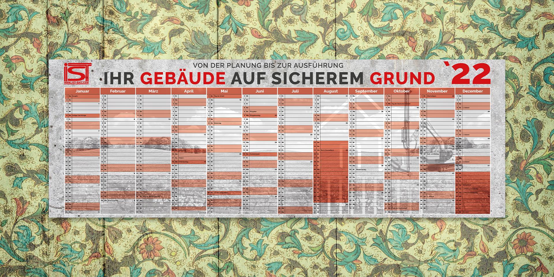 Wandkalender 2022 Hartschaumplatte IST Bau